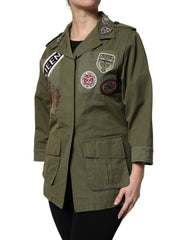 Dolce & Gabbana Military Green Queen Embellished Coat Jacket - - Dolce & Gabbana.