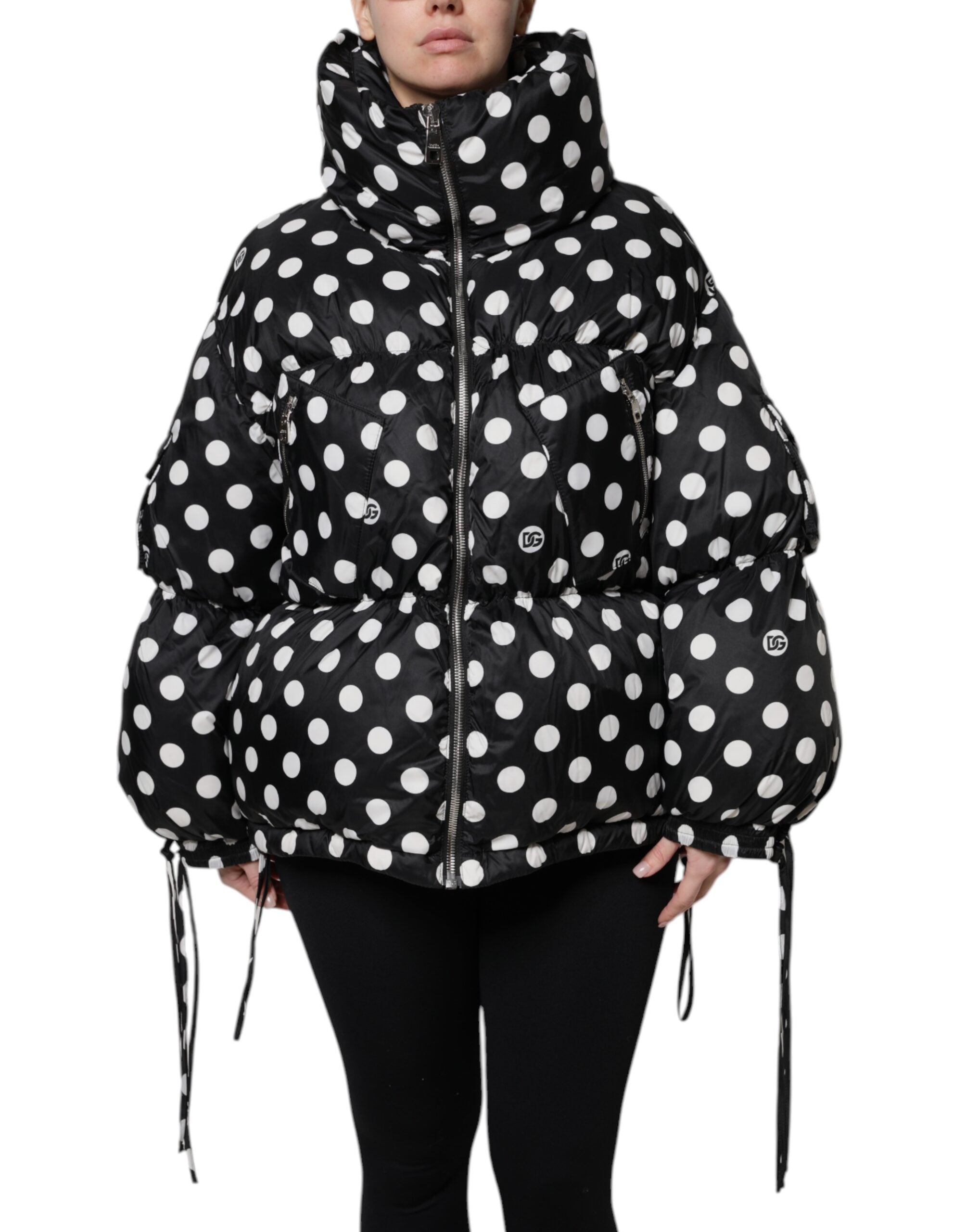 Dolce & Gabbana Black White Polka Dot Full Zip Puffer Jacket - - Dolce & Gabbana.