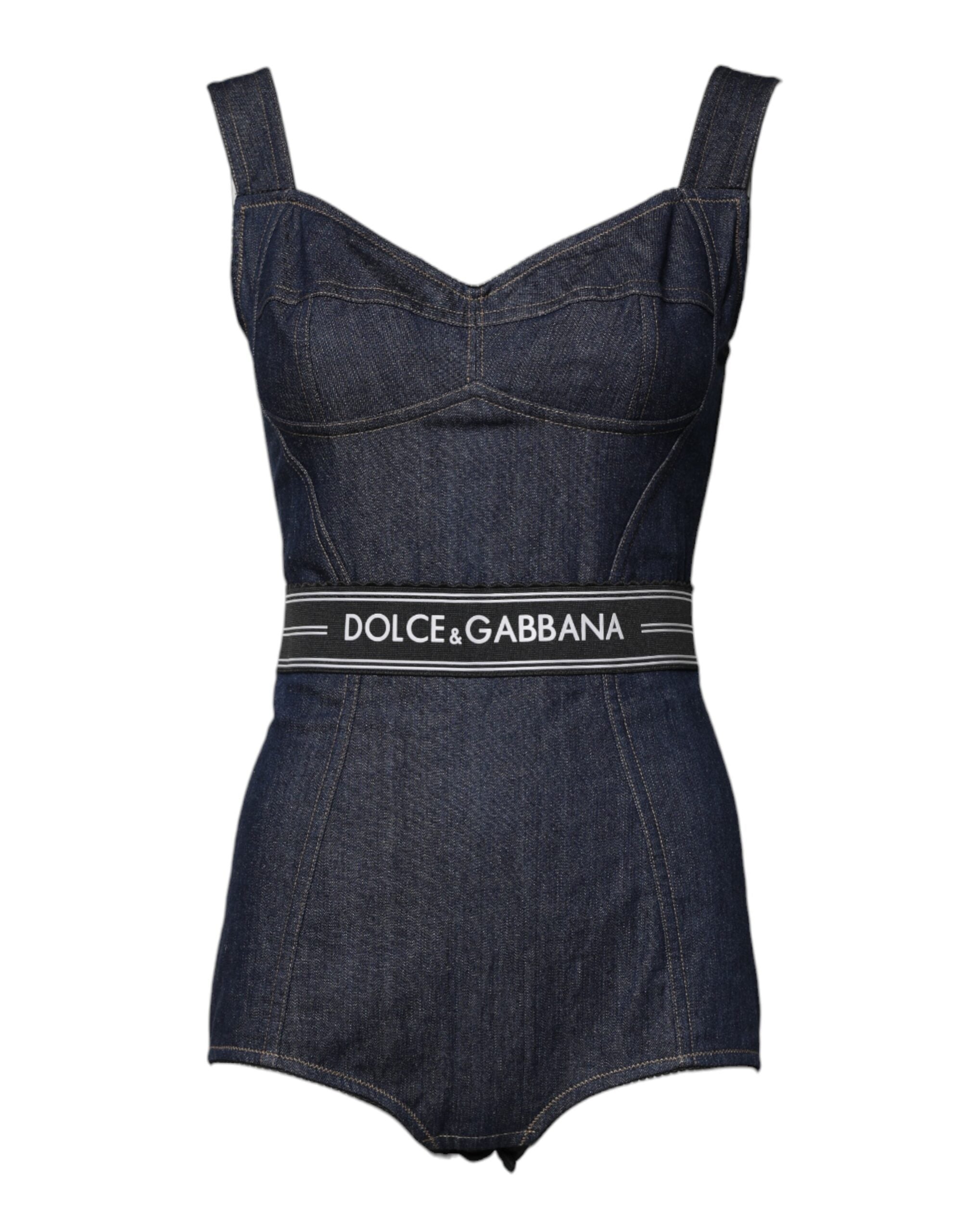 Dolce & Gabbana Blue Cotton Stretch Sleeveless Bodycon Denim Bodysuit -   -  Dolce & Gabbana.