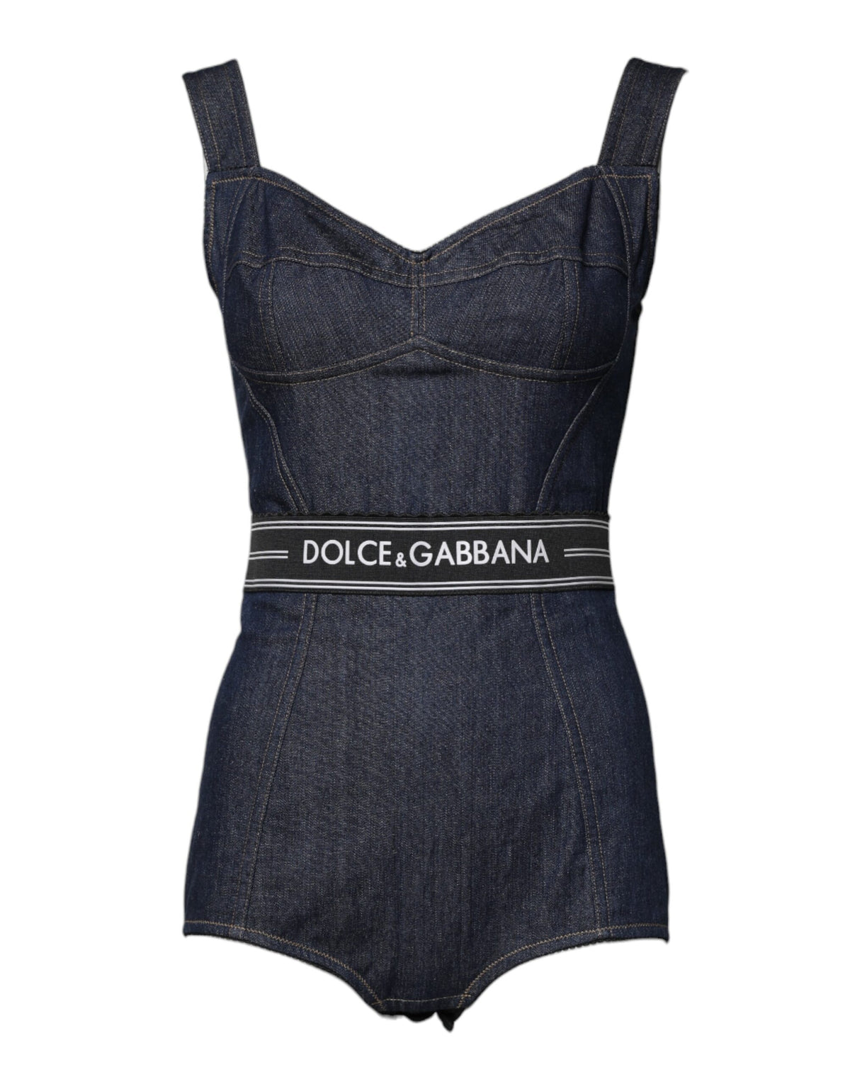 Dolce & Gabbana Blue Cotton Stretch Sleeveless Bodycon Denim Bodysuit -   -  Dolce & Gabbana.