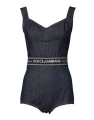 Dolce & Gabbana Blue Cotton Stretch Sleeveless Bodycon Denim Bodysuit -   -  Dolce & Gabbana.
