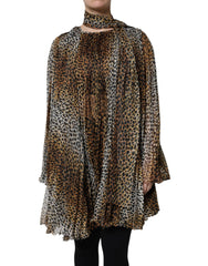 Dolce & Gabbana Brown Leopard Print Scarf Collared Chiffon Dress - - Dolce & Gabbana.