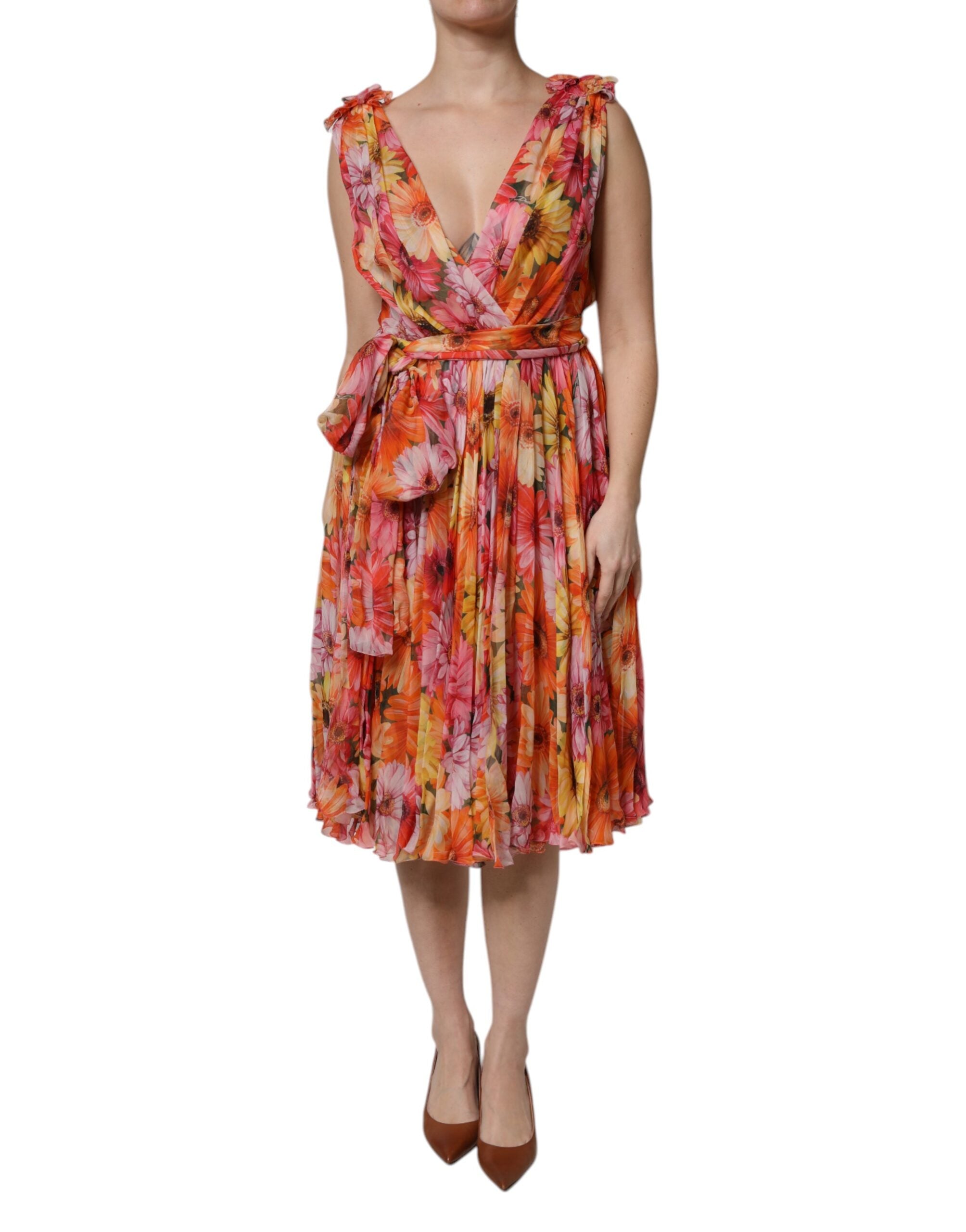 Dolce & Gabbana Multicolor Floral Silk V-neck Chiffon Dress - - Dolce & Gabbana.