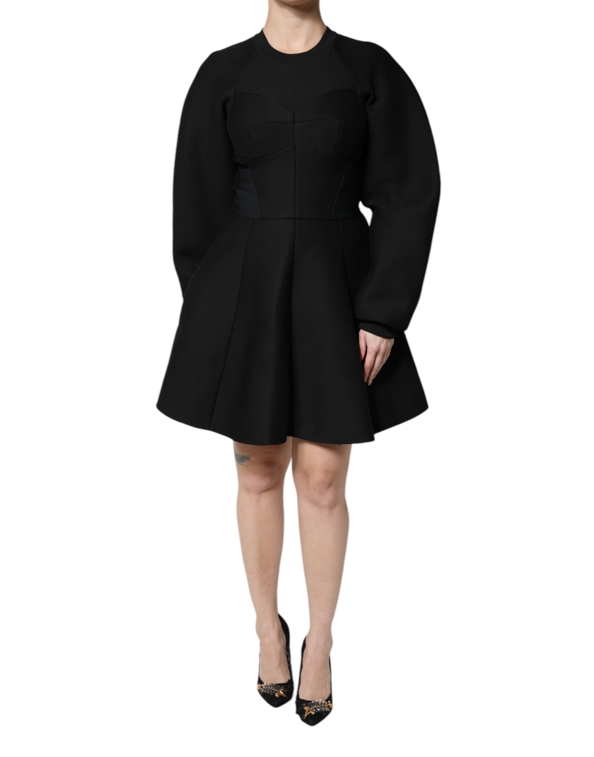 Dolce & Gabbana Black Cotton Long Sleeves A-line Mini Dress - - Dolce & Gabbana.