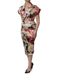Dolce & Gabbana Multicolor Floral Short Sleeves Sheath Midi Dress - - Dolce & Gabbana.