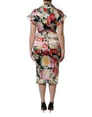 Dolce & Gabbana Multicolor Floral Short Sleeves Sheath Midi Dress - - Dolce & Gabbana.