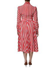 Dolce & Gabbana White Red Stripes Long Sleeves Midi Dress - - Dolce & Gabbana.
