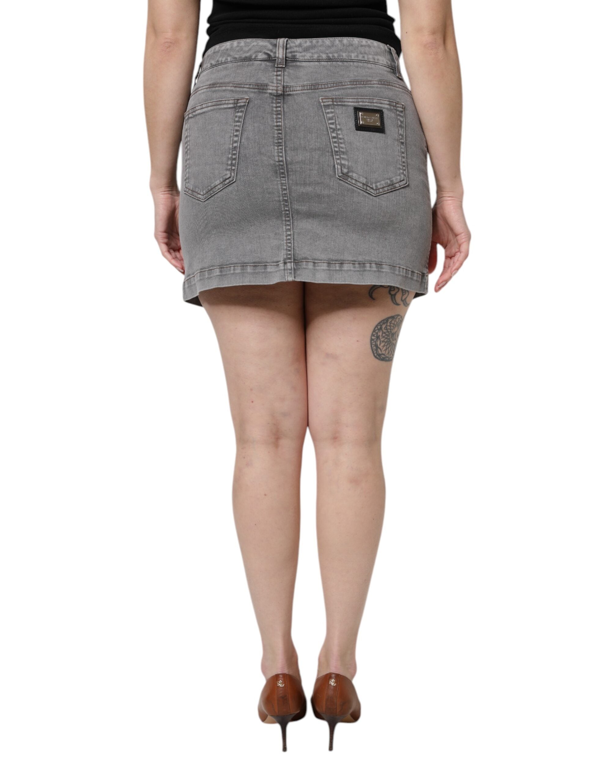 Dolce & Gabbana Gray Cotton Stretch Mid Waist Denim Mini Skirt -   -  Dolce & Gabbana. Dolce & Gabbana Gray Cotton Stretch Mid Waist Denim Mini Skirt -   -  Dolce & Gabbana.