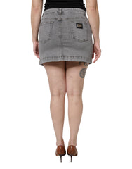 Dolce & Gabbana Gray Cotton Stretch Mid Waist Denim Mini Skirt -   -  Dolce & Gabbana.