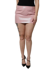 Dolce & Gabbana Glossy Pink Cotton High Waist Mini Skirt -   -  Dolce & Gabbana.