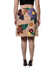 Dolce & Gabbana Beige Floral High Waist Pencil Cut Skirt -   -  Dolce & Gabbana.