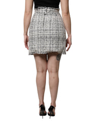 Dolce & Gabbana White Black High Waist Tartan Tweed Mini Skirt -   -  Dolce & Gabbana.