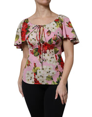 Dolce & Gabbana Pink Floral Silk Short Sleeves Blouse Top -   -  Dolce & Gabbana.