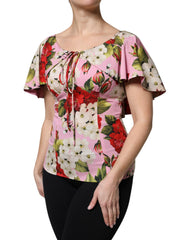 Dolce & Gabbana Pink Floral Silk Short Sleeves Blouse Top -   -  Dolce & Gabbana.