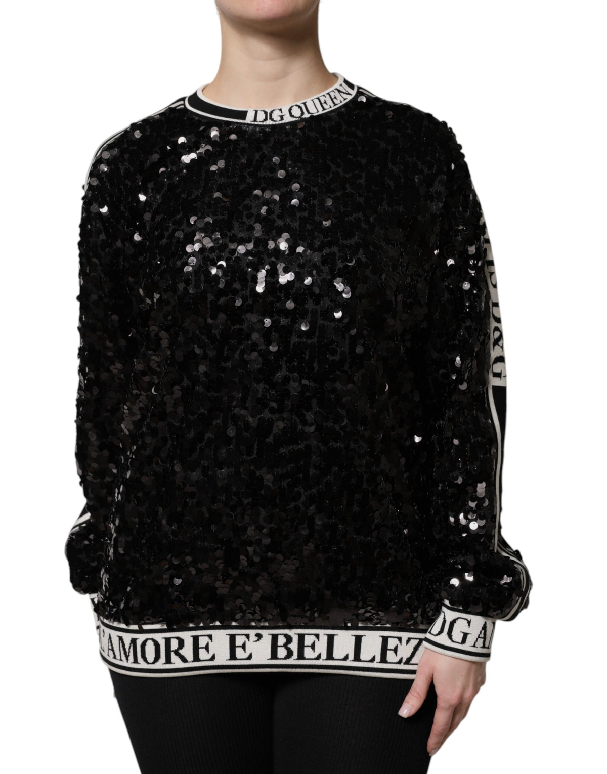 Dolce & Gabbana Black DG Queen Sequin Pullover Sweater -   -  Dolce & Gabbana.