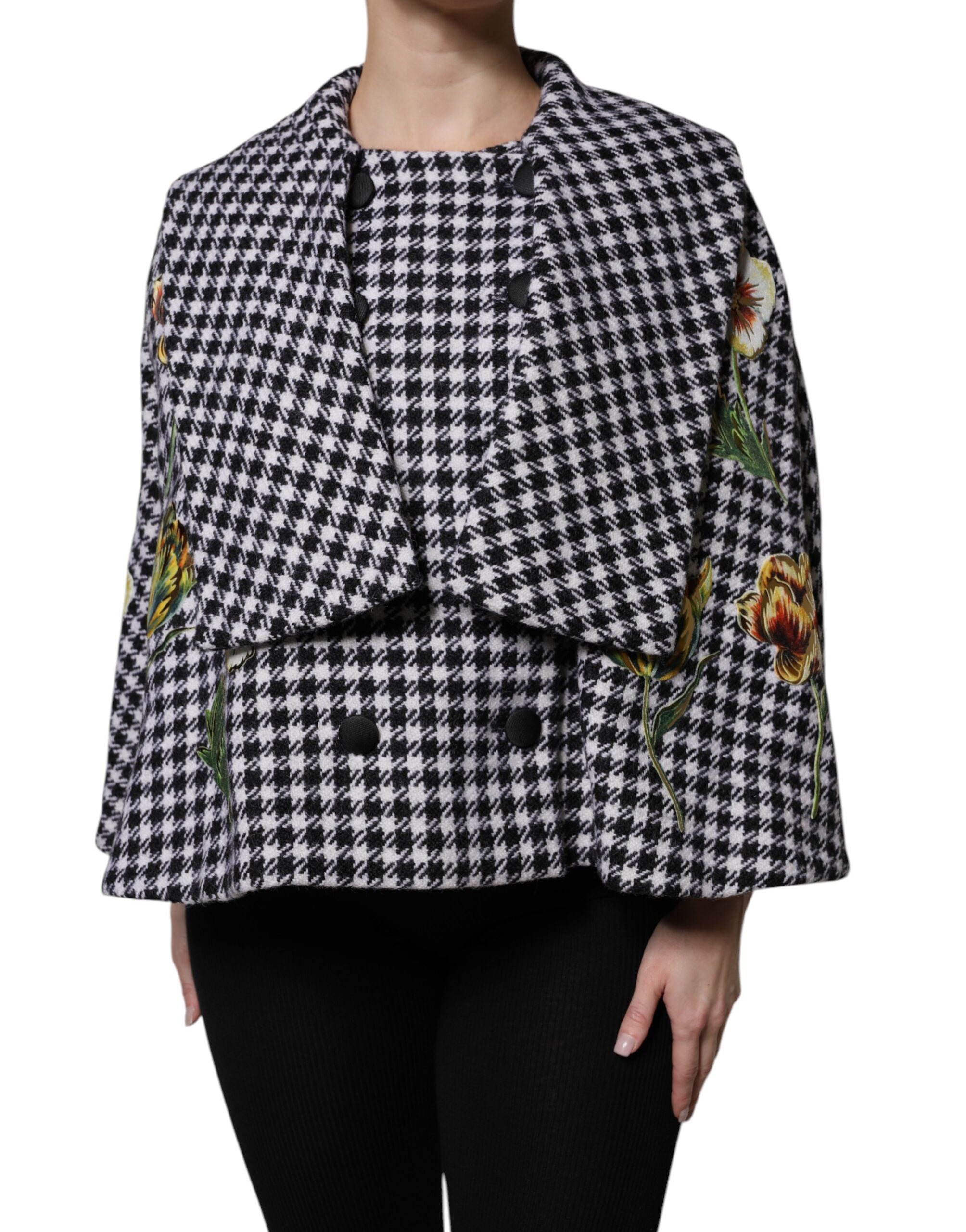 Dolce & Gabbana Black White Monochrome Patterned Floral Cape Jacket - - Dolce & Gabbana.