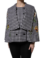 Dolce & Gabbana Black White Monochrome Patterned Floral Cape Jacket - - Dolce & Gabbana.