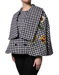 Dolce & Gabbana Black White Monochrome Patterned Floral Cape Jacket - - Dolce & Gabbana.