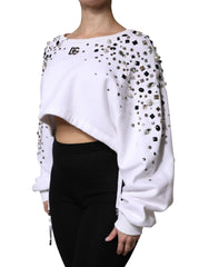 Dolce & Gabbana White Embellished Long Sleeve Cropped Sweater -   -  Dolce & Gabbana.
