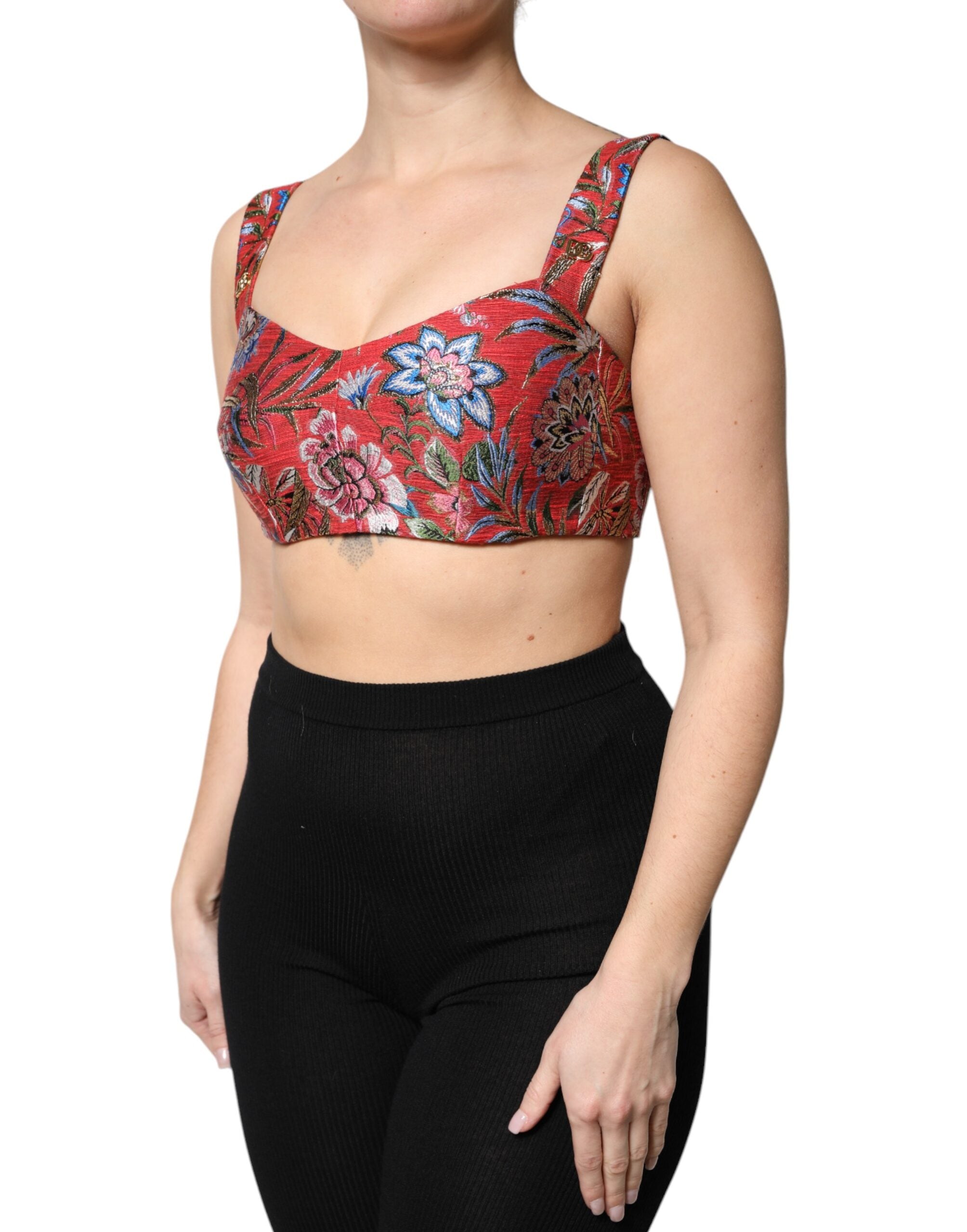 Dolce & Gabbana Red Floral Brocade Cropped Bustier Corset Top -   -  Dolce & Gabbana. Dolce & Gabbana Red Floral Brocade Cropped Bustier Corset Top -   -  Dolce & Gabbana.
