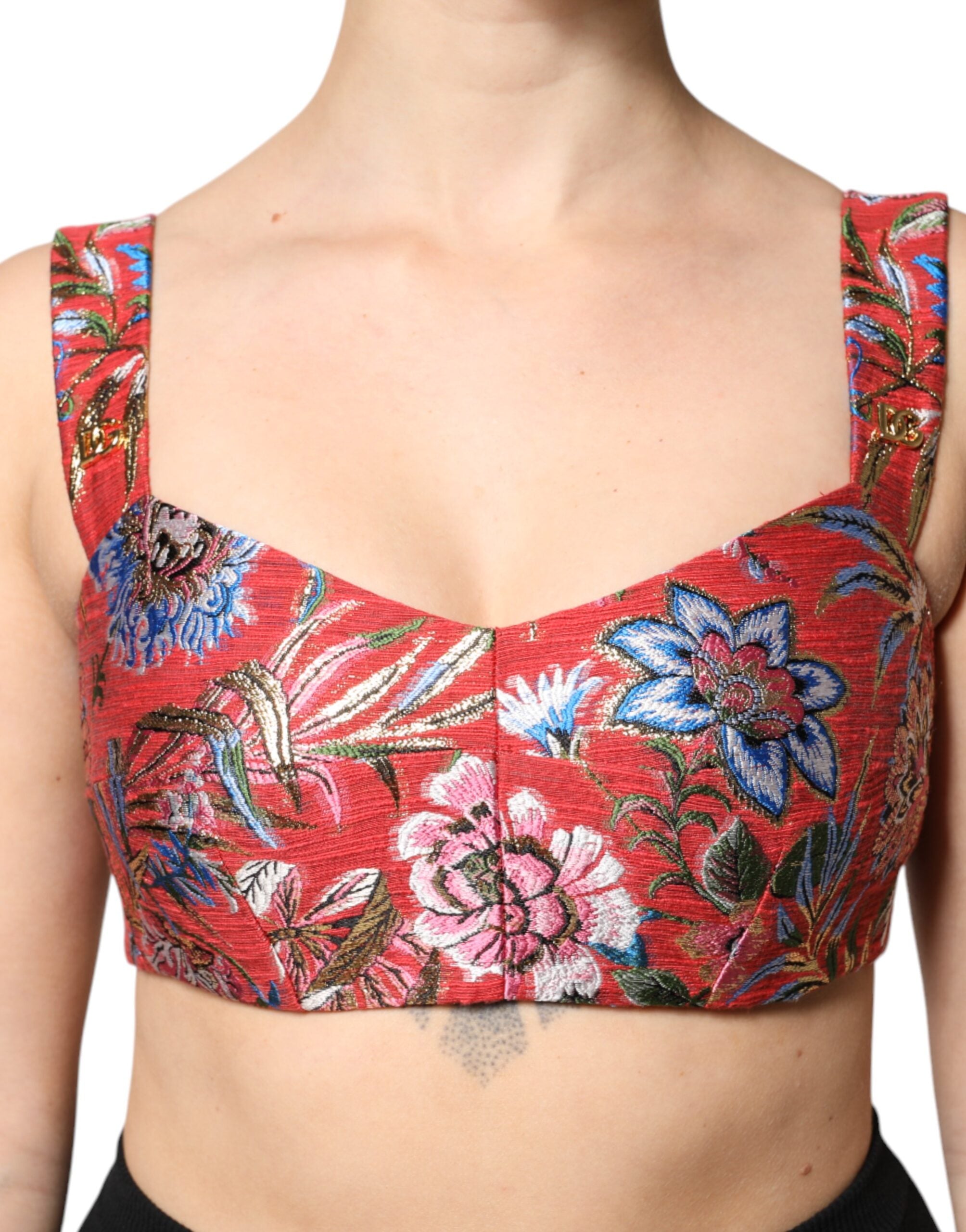 Dolce & Gabbana Red Floral Brocade Cropped Bustier Corset Top -   -  Dolce & Gabbana. Dolce & Gabbana Red Floral Brocade Cropped Bustier Corset Top -   -  Dolce & Gabbana.