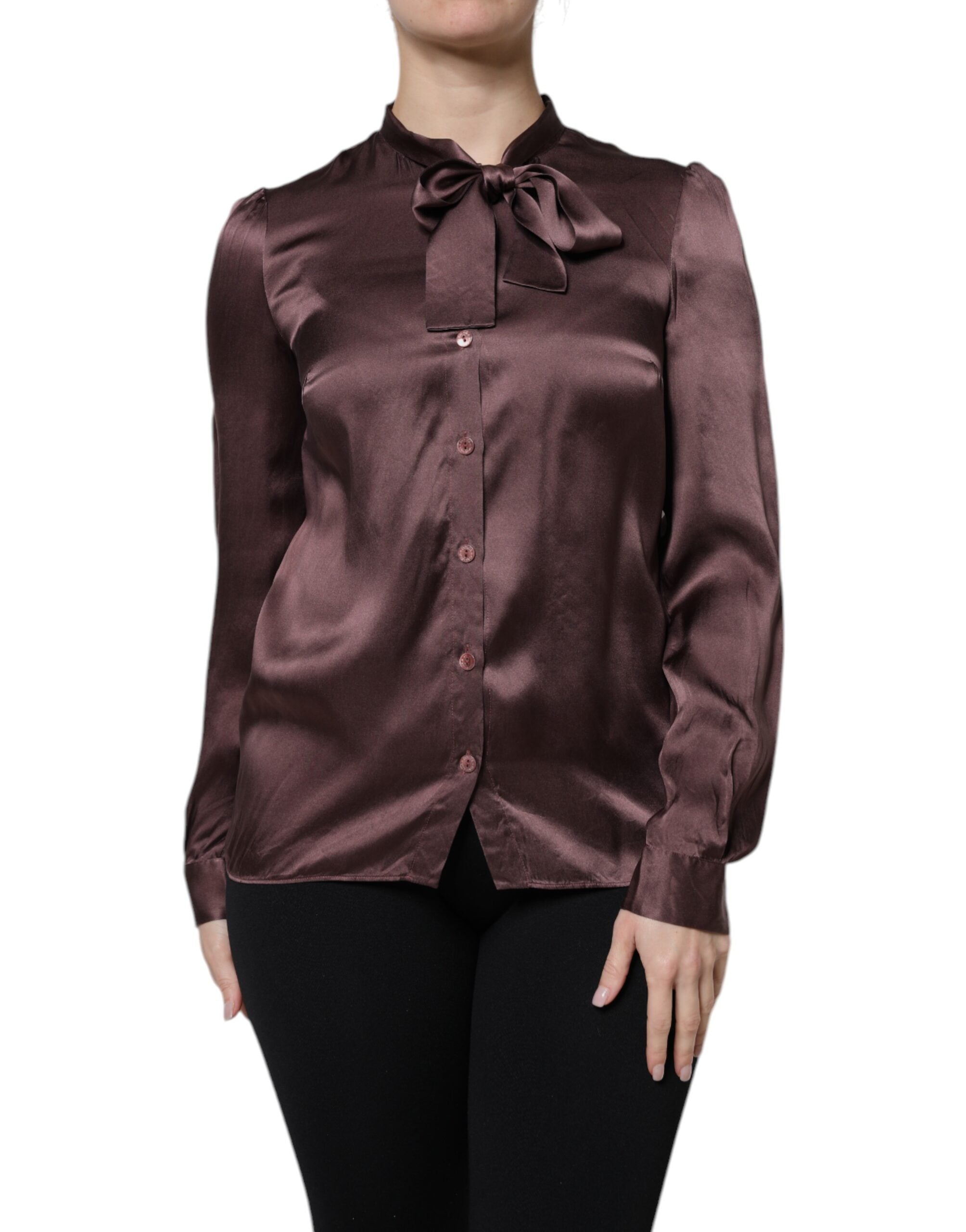 Dolce & Gabbana Brown Ascot Collar Long Sleeve Blouse Top -   -  Dolce & Gabbana. Dolce & Gabbana Brown Ascot Collar Long Sleeve Blouse Top -   -  Dolce & Gabbana.
