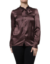 Dolce & Gabbana Brown Ascot Collar Long Sleeve Blouse Top -   -  Dolce & Gabbana.