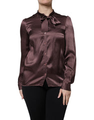 Dolce & Gabbana Brown Ascot Collar Long Sleeve Blouse Top -   -  Dolce & Gabbana.