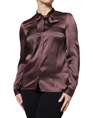 Dolce & Gabbana Brown Ascot Collar Long Sleeve Blouse Top -   -  Dolce & Gabbana.