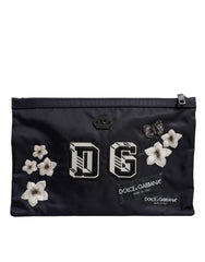 Dolce & Gabbana Blue DG Logo Patch Embellished Pouch Clutch Bag -   -  Dolce & Gabbana.