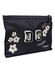 Dolce & Gabbana Blue DG Logo Patch Embellished Pouch Clutch Bag -   -  Dolce & Gabbana.