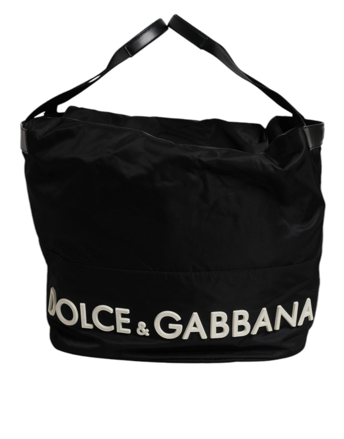 Dolce & Gabbana Black Nylon White Iconic Logo Shoulder Bucket Bag -   -  Dolce & Gabbana.