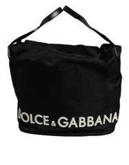 Dolce & Gabbana Black Nylon White Iconic Logo Shoulder Bucket Bag -   -  Dolce & Gabbana.