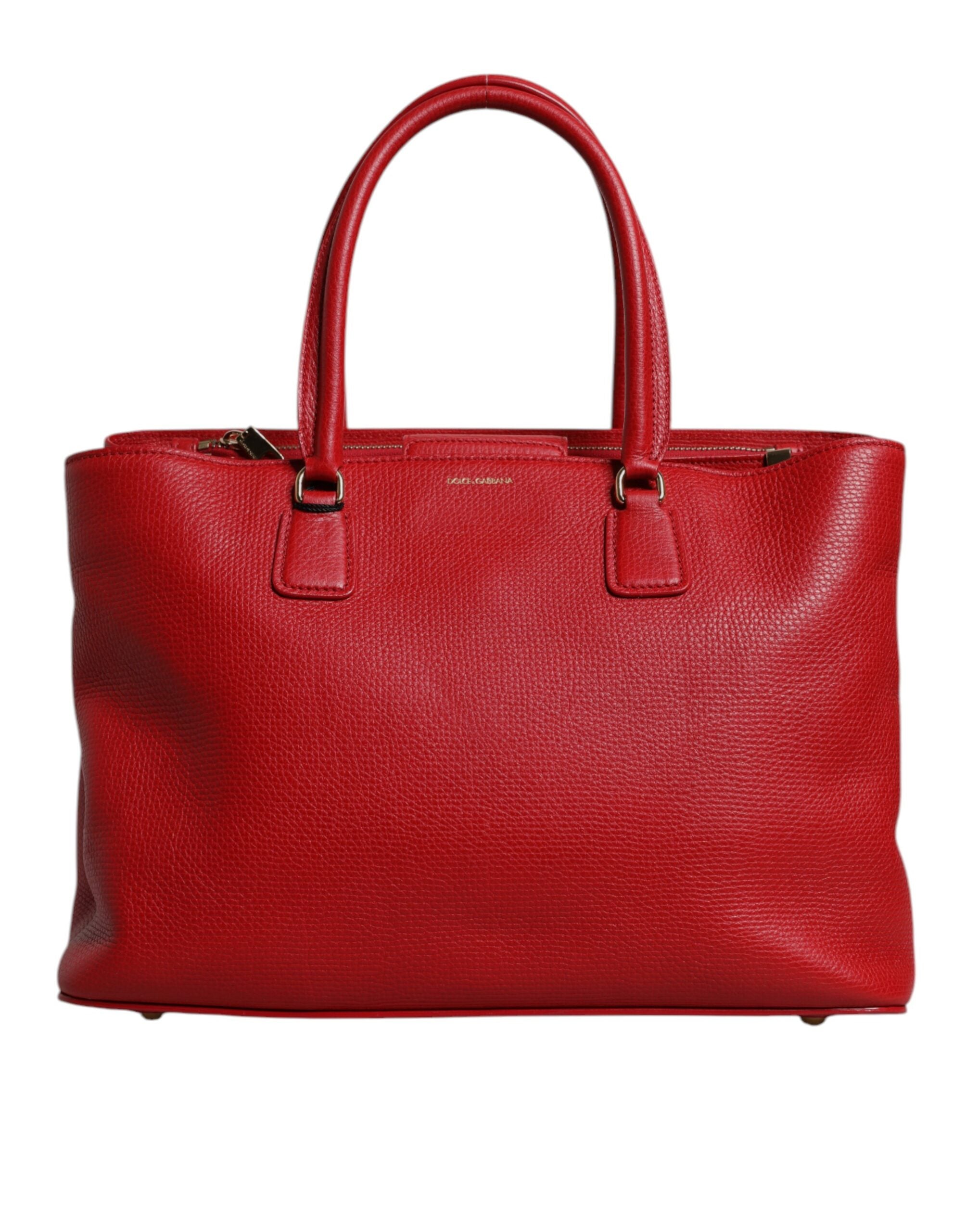 Dolce & Gabbana Red Calfskin Leather Logo Plaque Top Handle Bag - - Dolce & Gabbana.