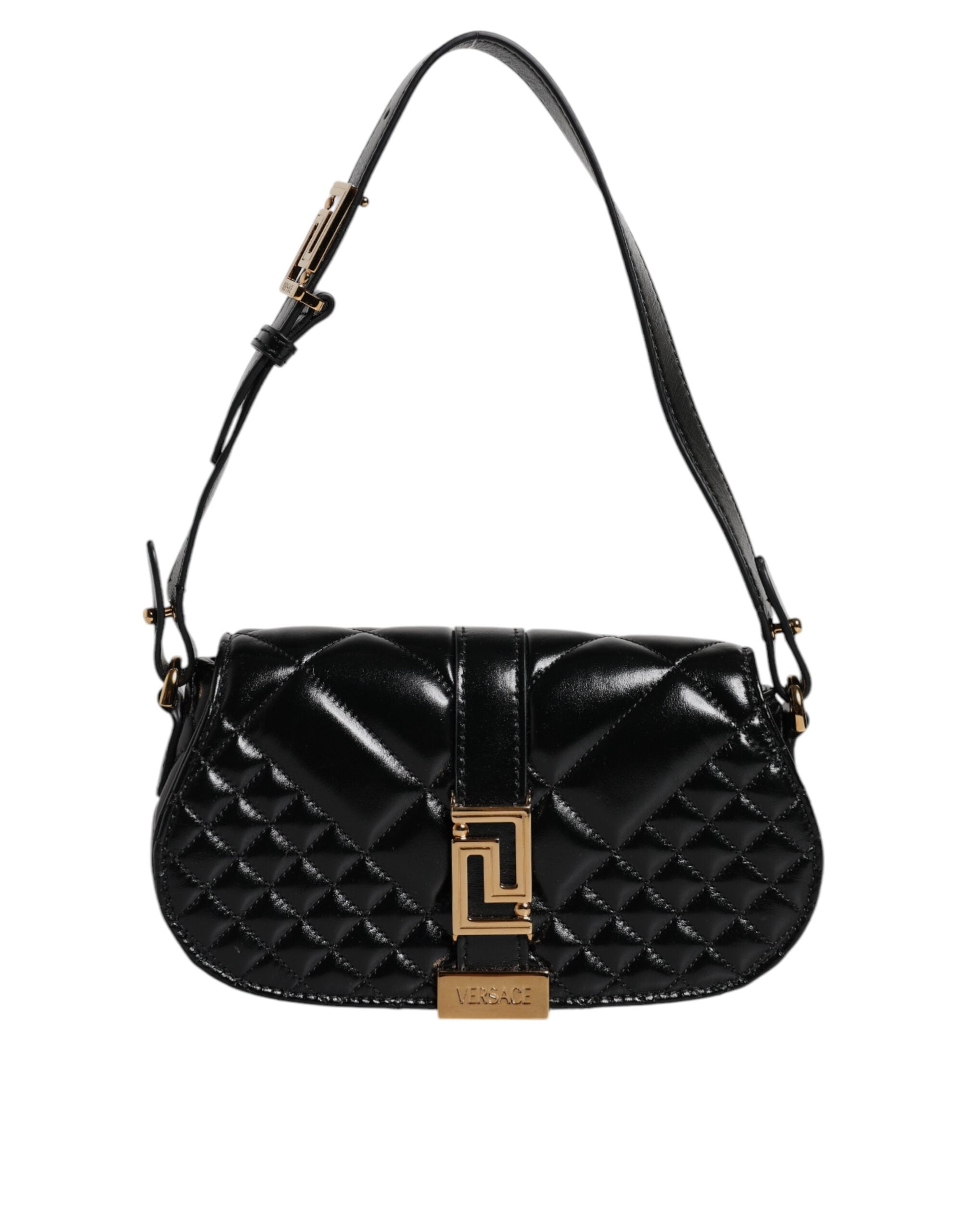 Versace Black Calf Leather Quilted Shoulder Strap Bag -   -  Versace.
