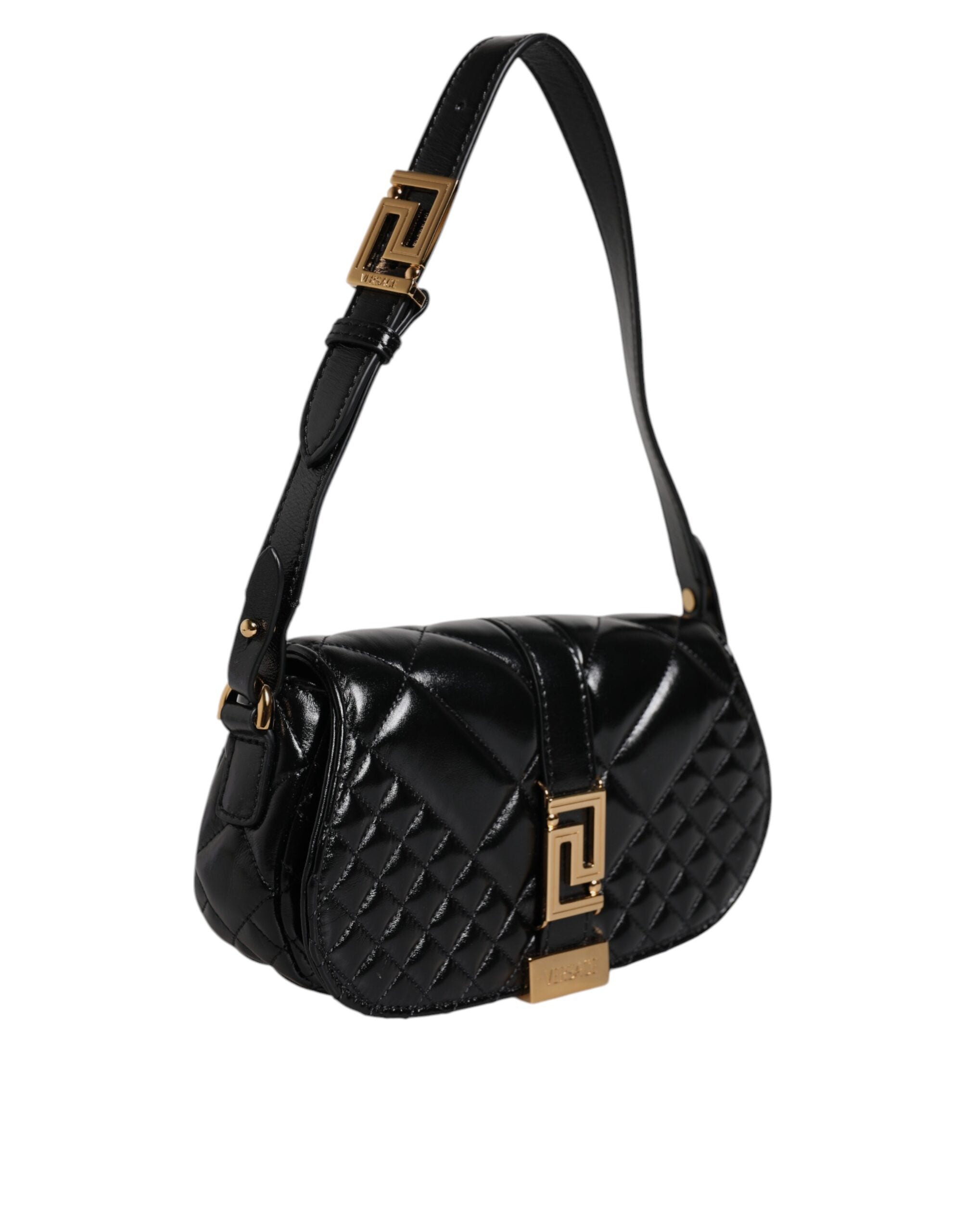 Versace Black Calf Leather Quilted Shoulder Strap Bag -   -  Versace. Versace Black Calf Leather Quilted Shoulder Strap Bag -   -  Versace.