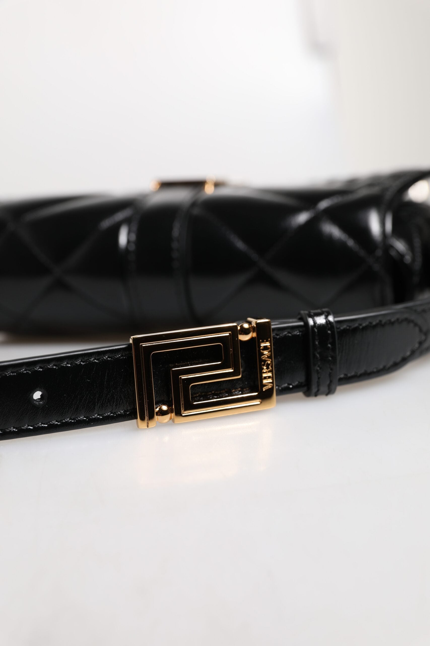 Versace Black Calf Leather Quilted Shoulder Strap Bag -   -  Versace. Versace Black Calf Leather Quilted Shoulder Strap Bag -   -  Versace.