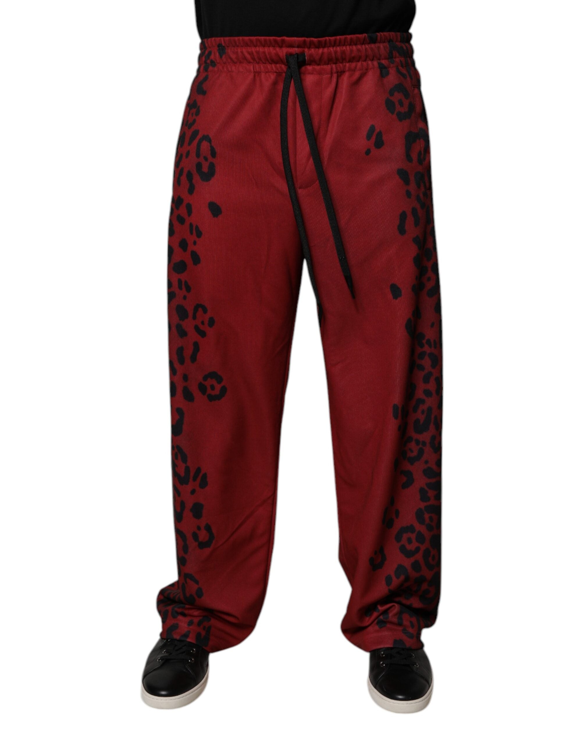 Dolce & Gabbana Red Leopard Print Polyester Men Jogger Pants - - Dolce & Gabbana.