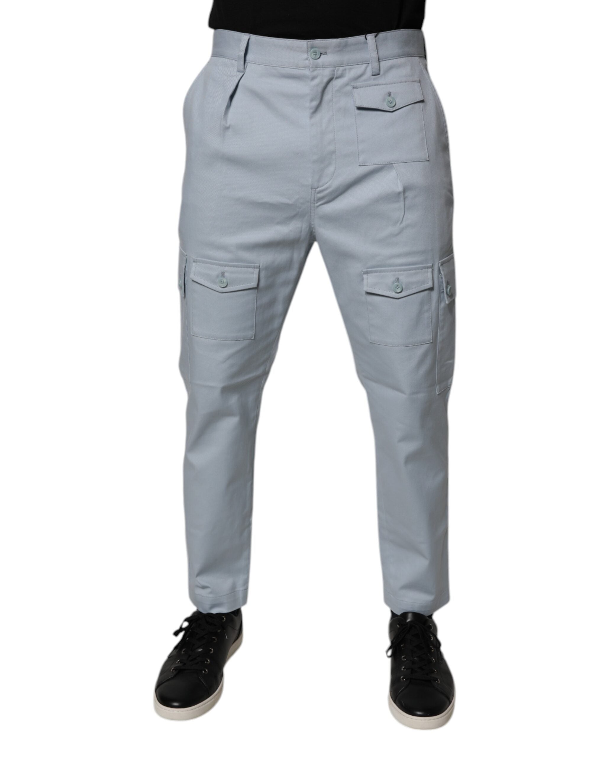 Dolce & Gabbana Light Blue Cotton Cargo Tapered Pants - - Dolce & Gabbana.