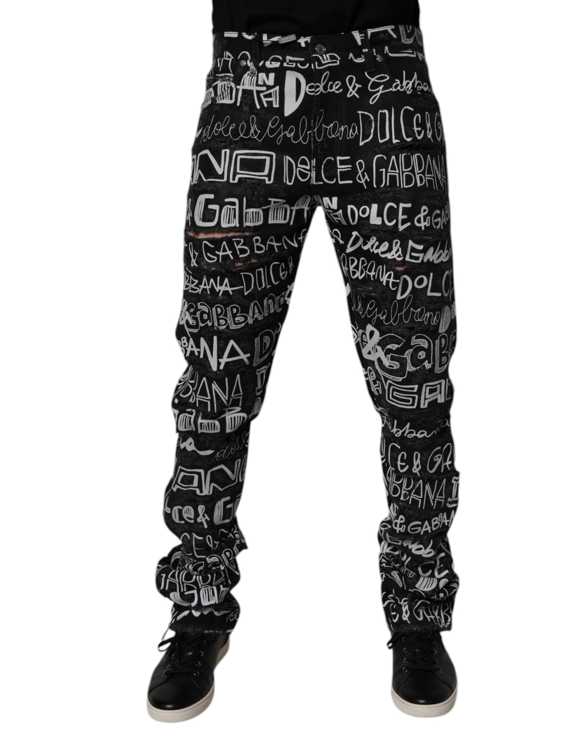 Dolce & Gabbana Black Cotton Logo Print Straight Denim Jeans -   -  Dolce & Gabbana.