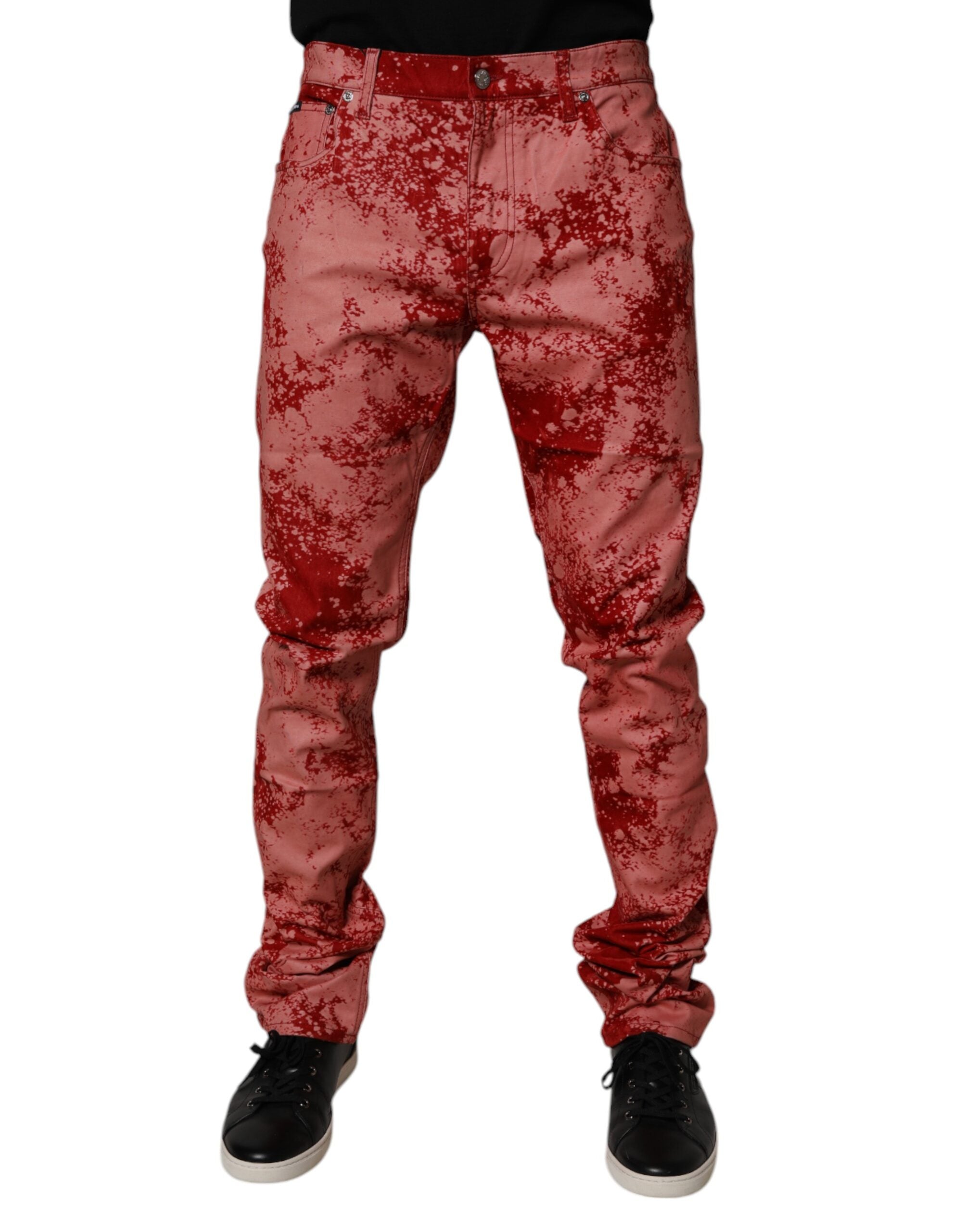 Dolce & Gabbana Red Tie Dye Cotton Skinny Men Denim Jeans - - Dolce & Gabbana.