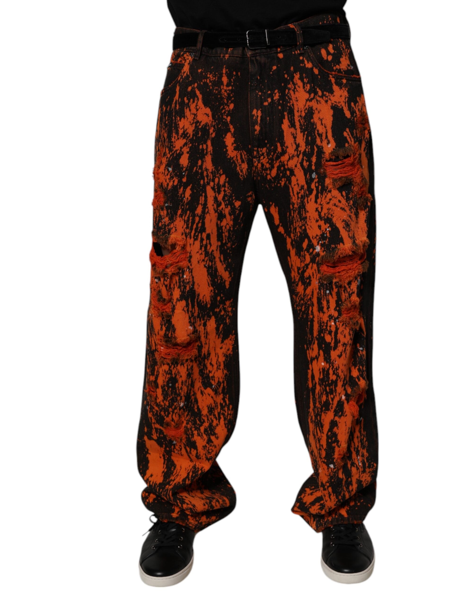 Dolce & Gabbana Black Red Tie Dye Cotton Straight Denim Jeans -   -  Dolce & Gabbana.