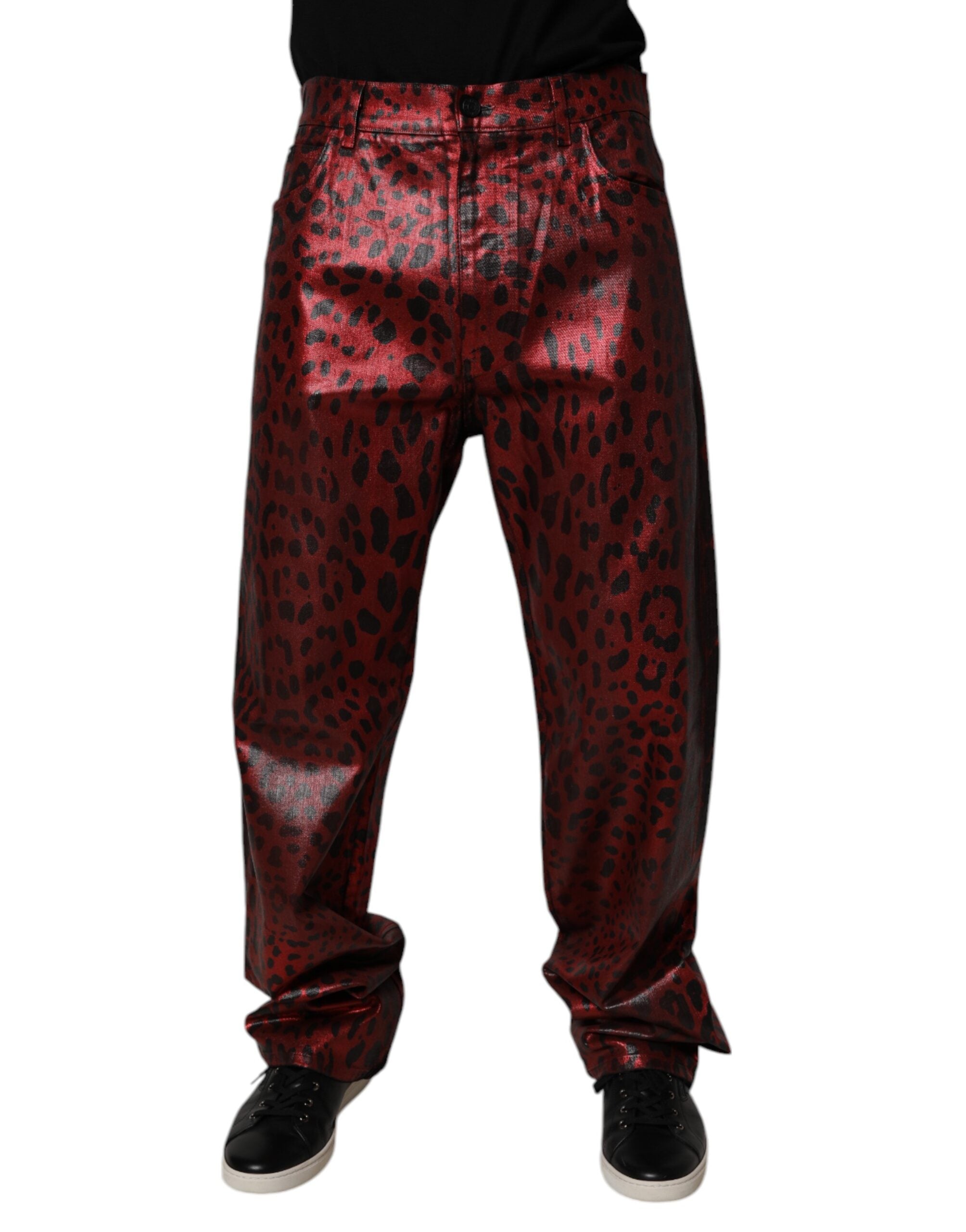 Dolce & Gabbana Red Leopard Cotton Straight Men Denim Jeans - - Dolce & Gabbana.