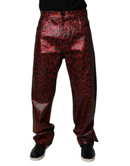Dolce & Gabbana Red Leopard Cotton Straight Men Denim Jeans - - Dolce & Gabbana.