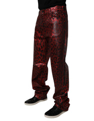 Dolce & Gabbana Red Leopard Cotton Straight Men Denim Jeans - - Dolce & Gabbana.