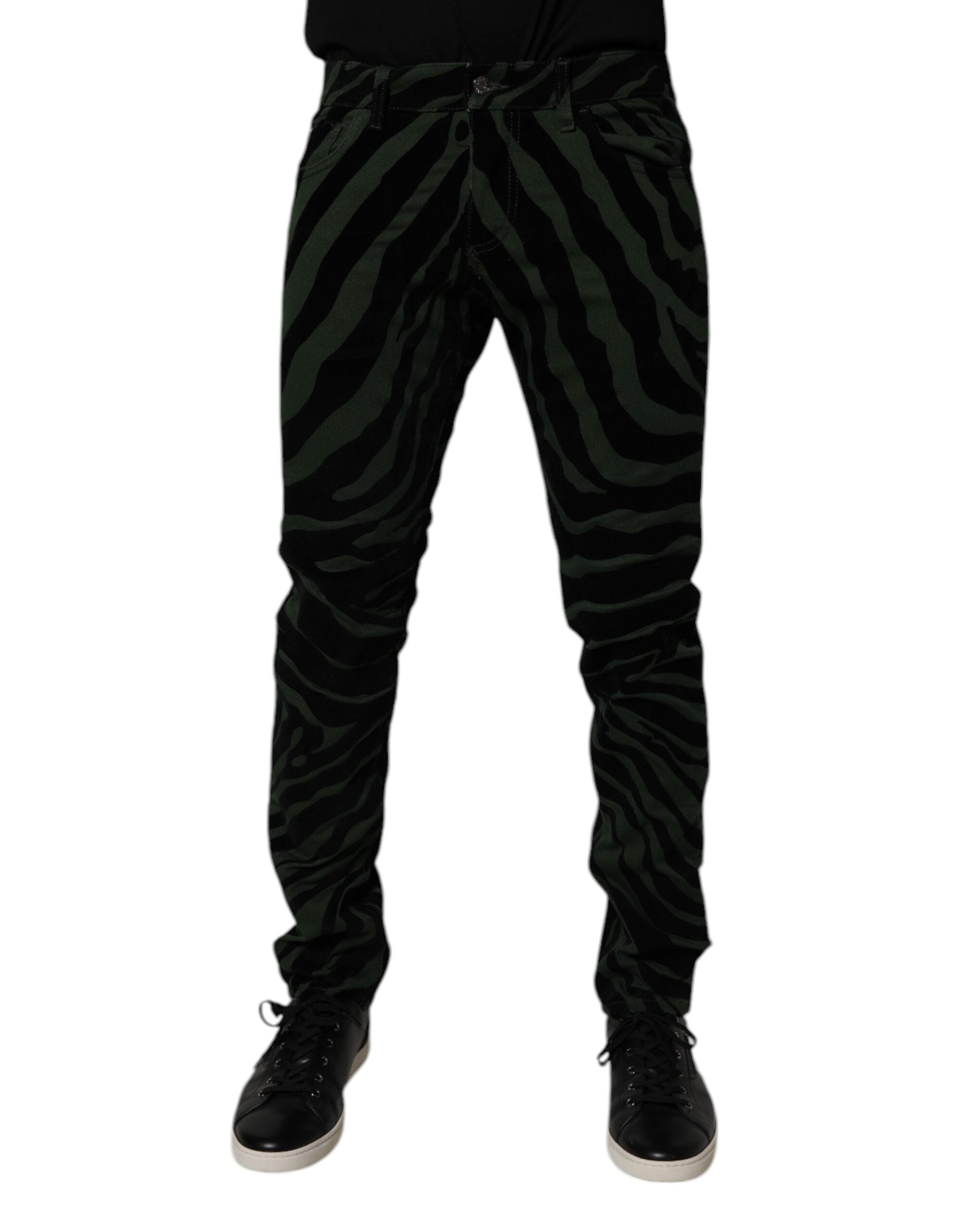 Dolce & Gabbana Black Green Stripes Cotton Skinny Denim Jeans -   -  Dolce & Gabbana.