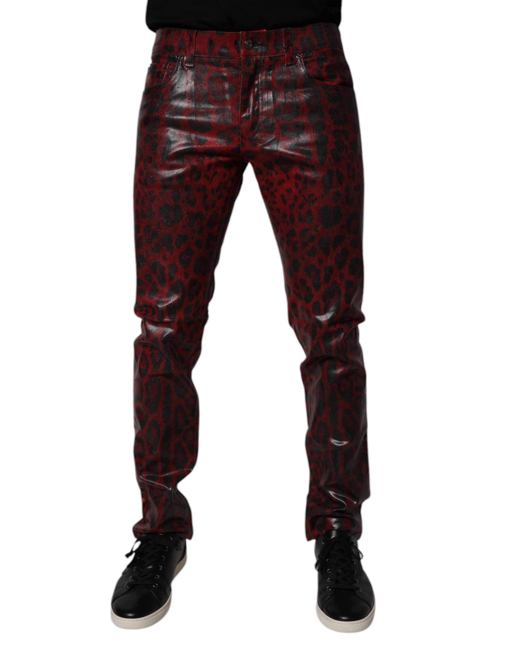 Dolce & Gabbana Red Leopard Cotton Skinny Men Denim Jeans - - Dolce & Gabbana.