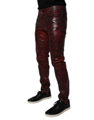 Dolce & Gabbana Red Leopard Cotton Skinny Men Denim Jeans - - Dolce & Gabbana.