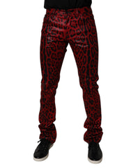 Dolce & Gabbana Red Leopard Cotton Slim Fit Denim Jeans - - Dolce & Gabbana.