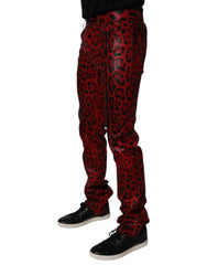 Dolce & Gabbana Red Leopard Cotton Slim Fit Denim Jeans - - Dolce & Gabbana.